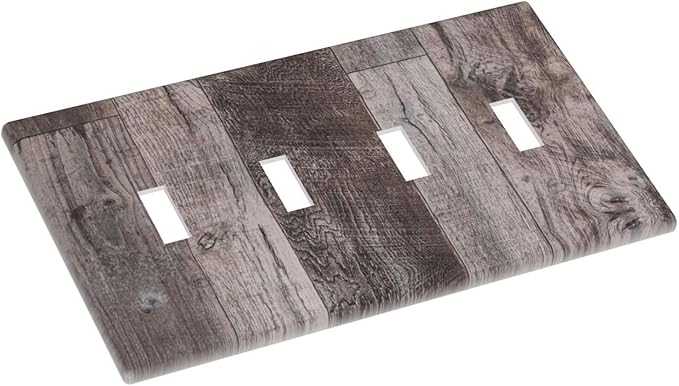 Light Switch Covers Rustic Dark Grey Wood Retro Country Wooden Quad Toggle Electrical Faceplate 4 Gang Wall Plate Decorative Switch Plates for Farmhouse Cabin Decor