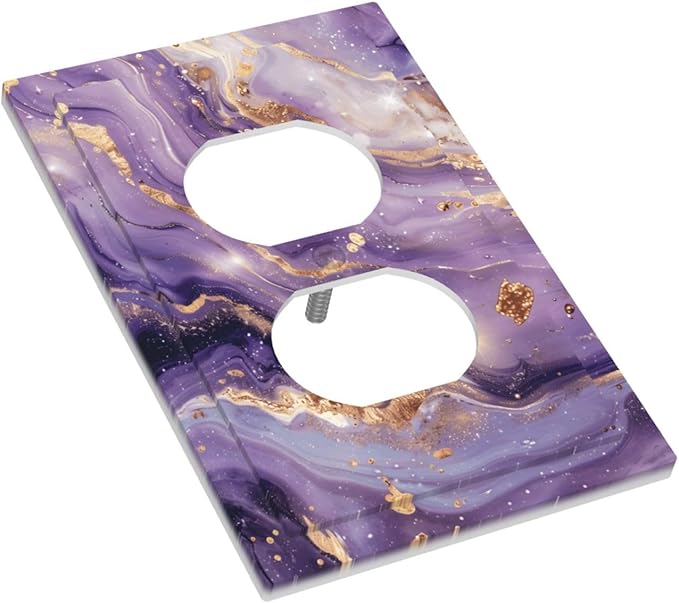 Abstract Purple Gold Marble Texure Luxurious Outlet Covers 1 Gang Duplex Light Switch Cover Decorative Switch Plates Electrical Receptacle Faceplate Wall Plate for Bathroom Living Room Decor