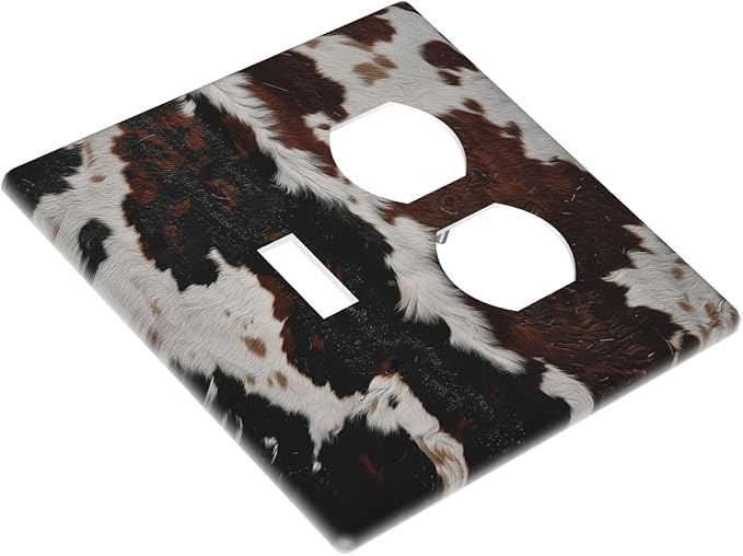 Cowhide Print Abstract Animal Fur Rustic Wallplates 1 Toggle 1 Duplex Switch Plate Electrical GFCI Faceplate Decorative Light Switch Covers for Farmhouse Home Decor
