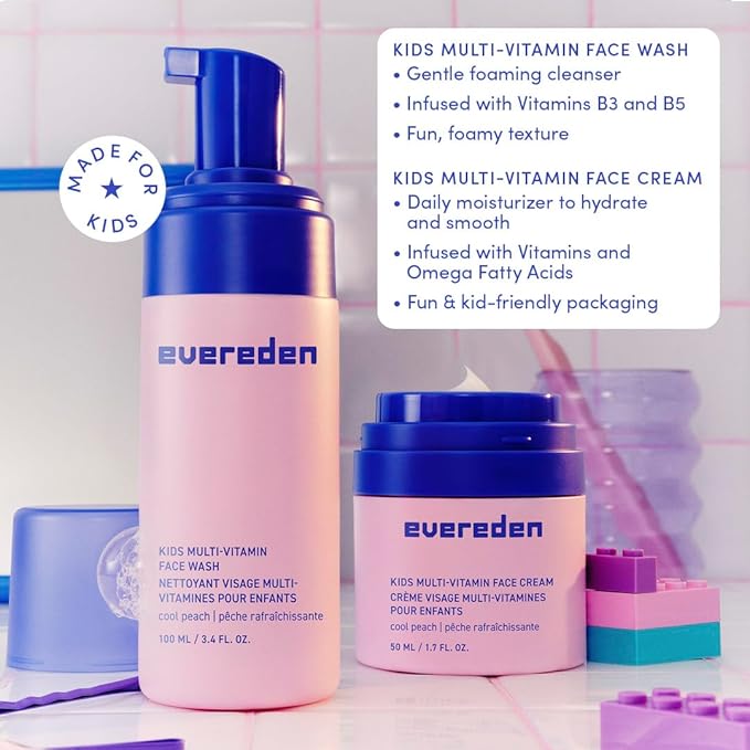 Evereden Kids Travel Essentials Set: Clean & Vegan 5-Piece Skin Care Travel Set for Kids | Body Wash, Lotion, Face Wash, Cream, 2-in-1 Shampoo & Conditioner | TSA-approved | Travel Size Toiletries