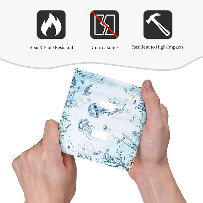 Decorative Switch Plates Jellyfish Teal Blue Ocean Turtle Coastal Beach 2 Gang Double Toggle Wall Plate Outlet Light Switch Cover Electrical Faceplate for Bedroom Bathroom Decor