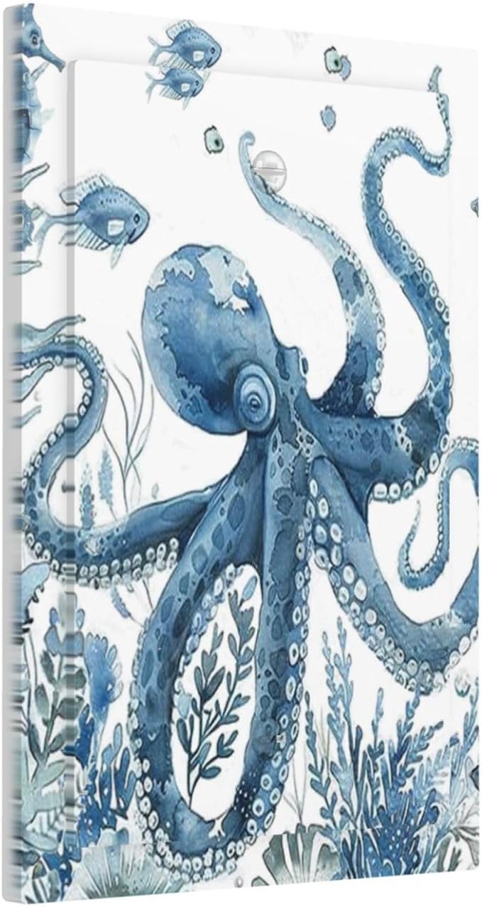 Blue Octopus Squid Seahorse Coral Watercolor Wild Sealife Light Switch Cover Plate 1 Gang No Device Blank Electrical Wall Plates Faceplate Decorative Switch Plate for Bathroom Kids Room Decor
