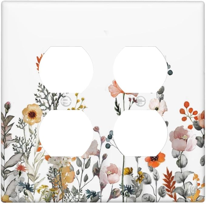 Outlet Covers Colorful Wildflowers Boho Vintage Floral 2 Gang Double Duplex Decorative Light Switch Covers Electrical Wallplates Socket Faceplate For Bed Room Living Room Decor