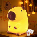 Huggwaii Squishy Capybara Night Light for Kids - Soft Silicone Tap-Control Kids Night Light with 2 Brightness Levels & 20-Min Timer, Cute Lamp for Nursery Bedroom Decor, Baby Gift (1200mAh Battery)