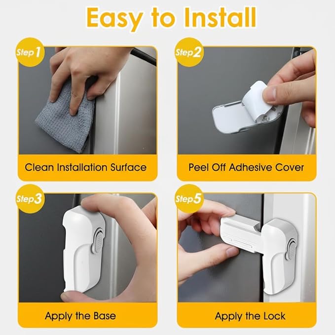 2-Pack Fridge Lock for Kids, Baby Proof Refrigerator Lock & Freezer Lock, Dual Mode Fridge Child Lock, Refrigerator Door Lock to Keep Freezer Door Closed, Toddler & Pet Safe (White)