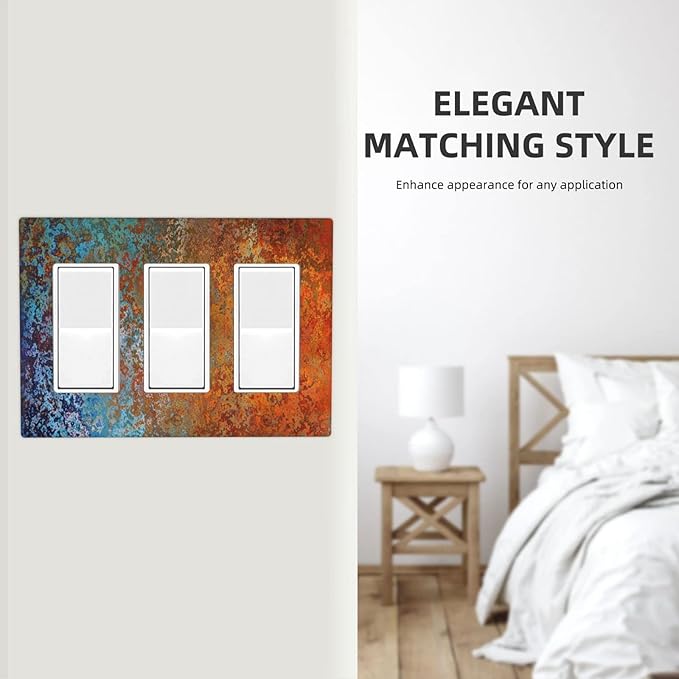Decorative Switch Plate Covers Vintage Copper Rust 3 Gang Triple Rocker Decora Light Switch Cover Red Celestial Blue Flatprint Outlet Wall Plate Electrical Faceplate GFCI for Bathroom Decor