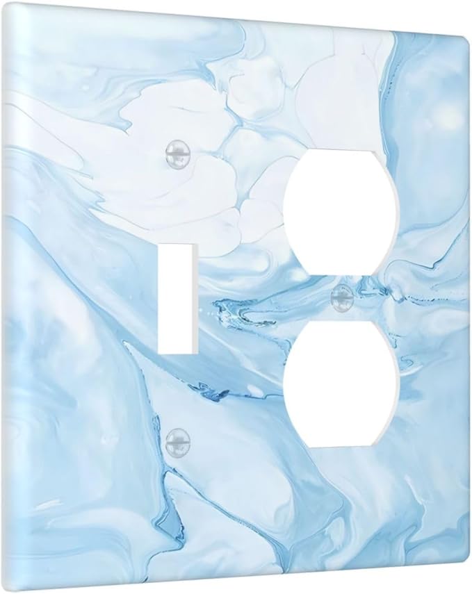 Navy Blue Sea Waves Spilled Ink Marble Simplicity Print Wallplates 1 Toggle 1 Duplex Switch Plate Electrical GFCI Faceplate Decorative Light Switch Covers for Bathroom Living Room Decor