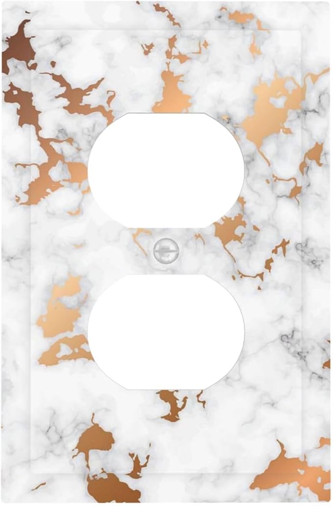 Elegant Golden White Grey Gold Marble Golden Luxury Abstract 1 Gang Single Duplex Wall Plate Receptacle Outlet Cover Modern Crack Ink Texture Electrical Faceplate Switchplate Device Light Switch Cover