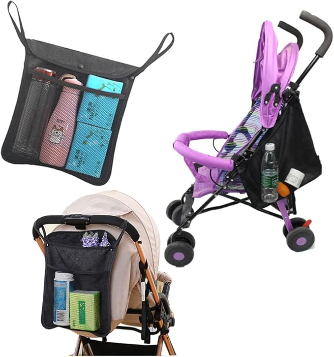 2PCS Pack Baby Stroller Organizer,The Side One for Toys and Snacks,The Back One For Mommy to Keep Keys, Phone, Snacks, Bottles,Nappy Diaper Storage, Detachable,Fits for Umbrella Strollers (BLACK F)