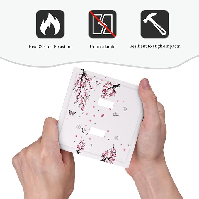 Pink Watercolor Cherry Blossom Flowe Tree Branch Floral Decorative Switch Plates 2 Gang Double Toggle Outlet Light Switch Cover Wall Plate Electrical Faceplate for Bedroom Living Room Decor