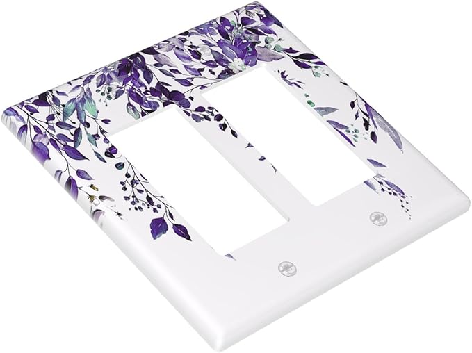 Decorative Outlet Covers Purple Eucalyptus Boho Olive Leaves Country 2 Gang Wall Plate Cover Double Rocker Decora Light Switch Covers Plate Dual Electrical GFCI Switch Plate Cover