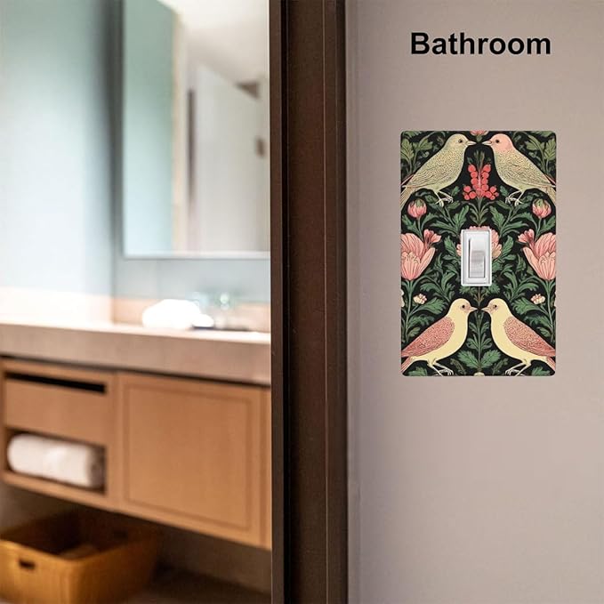 Vintage Bird Floral 1-Gang Toggle Light Switch Plate, Dark Green Bird Flower Wall Plate for Bedroom, Sunroom, Bathroom & Home