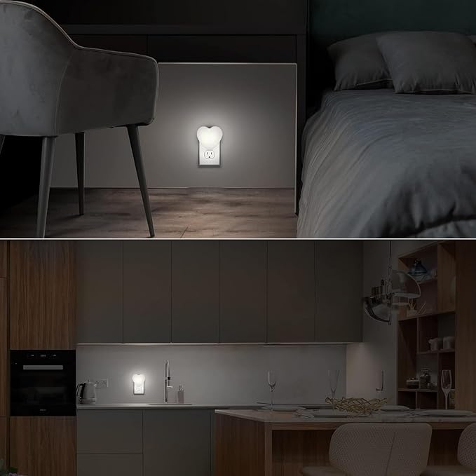 INZU Cute Night Light, Heart Night Light for Kids, LED Nightlight with Auto Dusk to Dawn Sensor, Nightlight Plug into Wall with Soft Warm Light for Bedroom, Nursery, Bathroom, Hallway (White)
