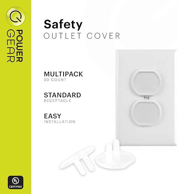 Power Gear Child Safety Electrical Outlet Covers, 30 Pack, Tamper‑Resistant Plug Protectors for Standard Wall Outlets, Baby‑Proof & Child‑Proof Safety Caps, White, 69311