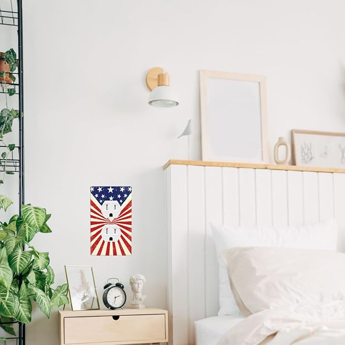 Vintage American Flags Wall Plate Cover Patriotic Theme Outlet Covers 1-Gang Switch Plug Duplex Cover Home Bedroom Bathroom Kitchen