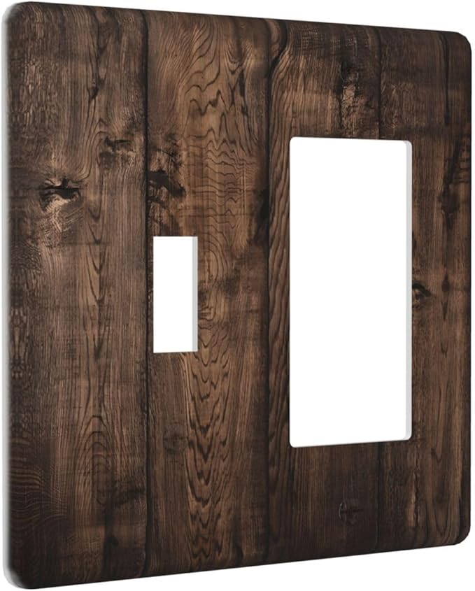 Rustic Brown Wood Plank Vintage Wooden Texture Print Outlet Covers 1 Toggle 1 Rocker Combination Decorative Wall Plate Electrical Switch Plates Light Switch Cover Plate for Farmhouse Home Decor