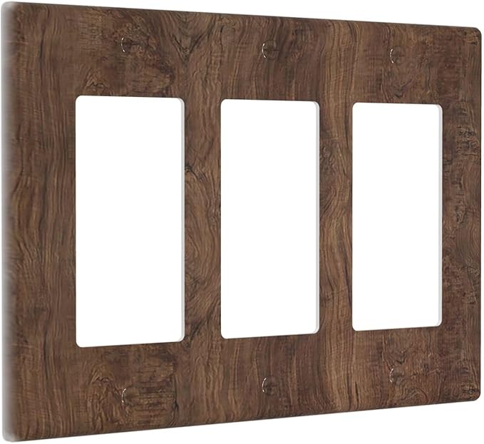 Light Switch Covers Rustic Vintage Wood Grain Brown 3 Gang Rocker Electrical GFCI Decorative Triple Outlet Wall Plate Cover Switchplate for Farmhouse Cabin Decor