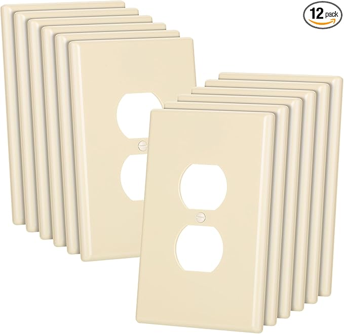 Bates- Duplex Wall Plate, 5.5" x 3.5"/Over Size, 12 Pack, Light Almond, Electrical Outlet Cover Plates, Wall Outlet Cover