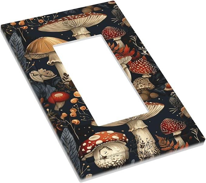 Decorative Outlet Covers Vintage Mushroom Floral 1 Gang Single Rocker Light Switch Cover Plate GFCI Wall Plates Electrical Switch Plate Cover for Bedroom Kids room Decor