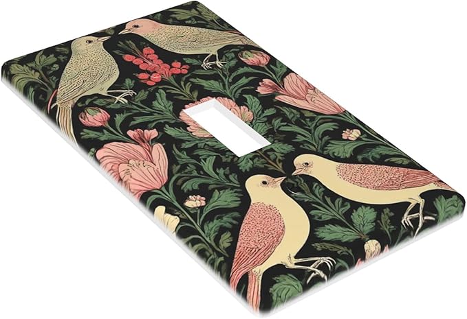 Vintage Bird Floral 1-Gang Toggle Light Switch Plate, Dark Green Bird Flower Wall Plate for Bedroom, Sunroom, Bathroom & Home