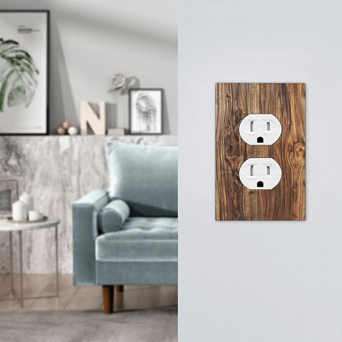 Distressed Wood Brown Wood Texture Outlet Covers 1 Gang Duplex Light Switch Cover Decorative Switch Plates Electrical Receptacle Faceplate Wall Plate for Farmhouse Home Decor