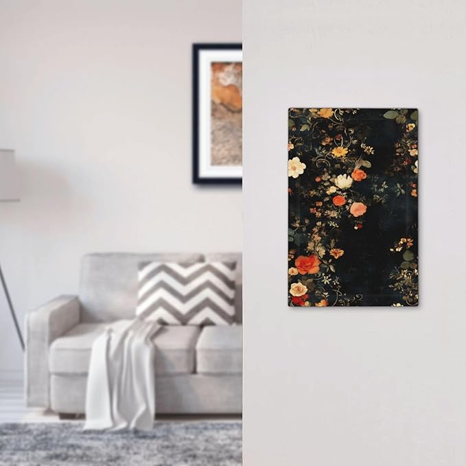 Vintage Orange Pink Black Roses Floral Flower Light Switch Cover Plate 1 Gang No Device Blank Electrical Wall Plates Faceplate Decorative Switch Plate Covers for Farmhouse Bedroom Decor