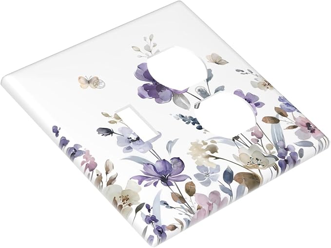 Purple Watercolor Flower Floral Butterfly Wallplates 1 Toggle 1 Duplex Switch Plate Electrical GFCI Faceplate Decorative Light Switch Covers for Bedroom Living Room Decor