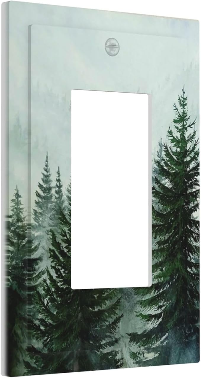 Forest Pinetrees Misty Landscape Nature Decorative Outlet Covers 1 Gang Single Rocker Wall Plates Gfci Faceplate Light Switch Cover Plate for Bedroom Farmhouse Decor