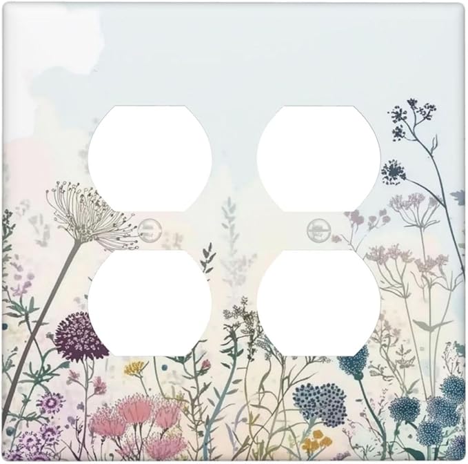 Colorful Wildflower Watercolor Dandelion Floral Outlet Covers 2 Gang Double Duplex Decorative Light Switch Covers Electrical Wallplates Socket Faceplate For Cabin Home Decor