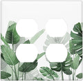 Outlet Covers Boho Tropical Plant Natural Palm Leaf 2 Gang Double Duplex Decorative Light Switch Covers Electrical Wallplates Socket Faceplate For Bed Room Living Room Decor