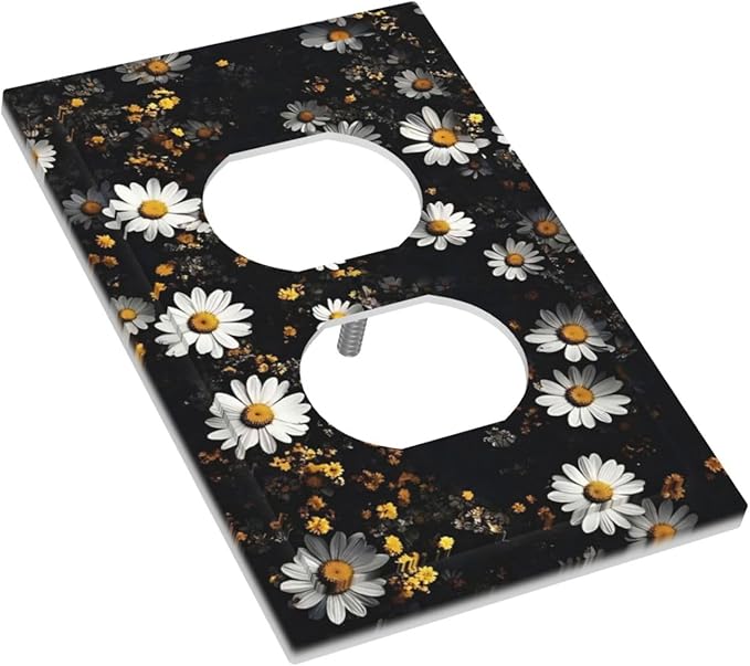 White Black Daisy Wildflower Modern Chrysanthemum Outlet Covers 1 Gang Duplex Light Switch Cover Decorative Switch Plates Electrical Receptacle Faceplate Wall Plate for Bedroom Farmhouse Decor