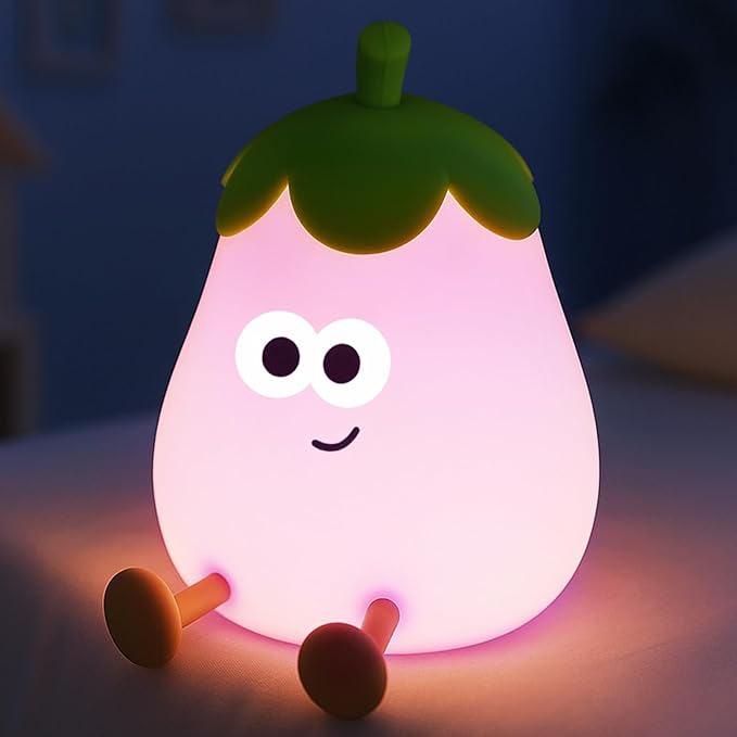 Eggplant Night Light, Touch Bedside Lamp, 3 Level Dimmable Squishy Lamp for Bedroom & Room Decor