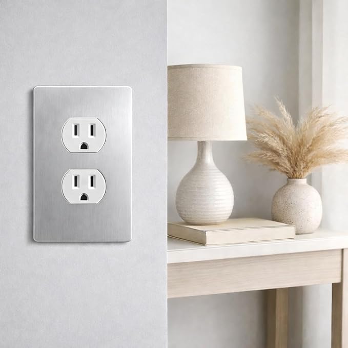 Bates- Screwless Duplex Wall Plate, Standard Size, 4.68" x 2.9", 6 Pack, Silver, 1-Gang Child Safe Receptacle Outlet Cover, Unbreakable Polycarbonate Thermoplastic