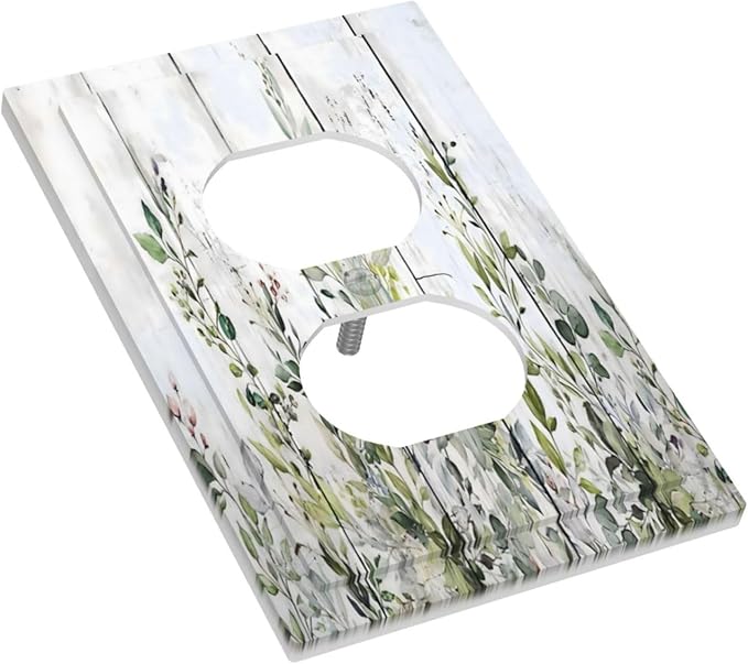 Sage Green Eucalyptus Rustic Country Botanical Leaf Flower Outlet Covers 1 Gang Duplex Light Switch Cover Decorative Switch Plates Electrical Receptacle Faceplate Wall Plate for Farmhouse Bedroom