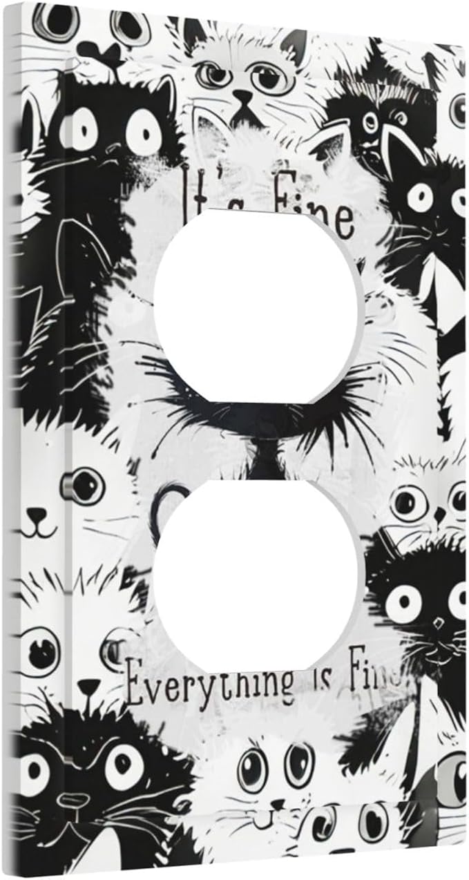 Funny Black Cat Inspirational Quotes Patterns Outlet Covers 1 Gang Duplex Light Switch Cover Decorative Switch Plates Electrical Receptacle Faceplate Wall Plate for Kids Room Nursery Decor