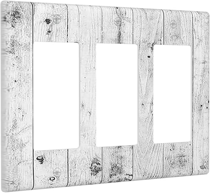 Light Switch Covers Rustic White Grey Wood Grain 3 Gang Rocker Electrical GFCI Decorative Triple Outlet Wall Plate Cover Switchplate for Farmhouse Home Decor