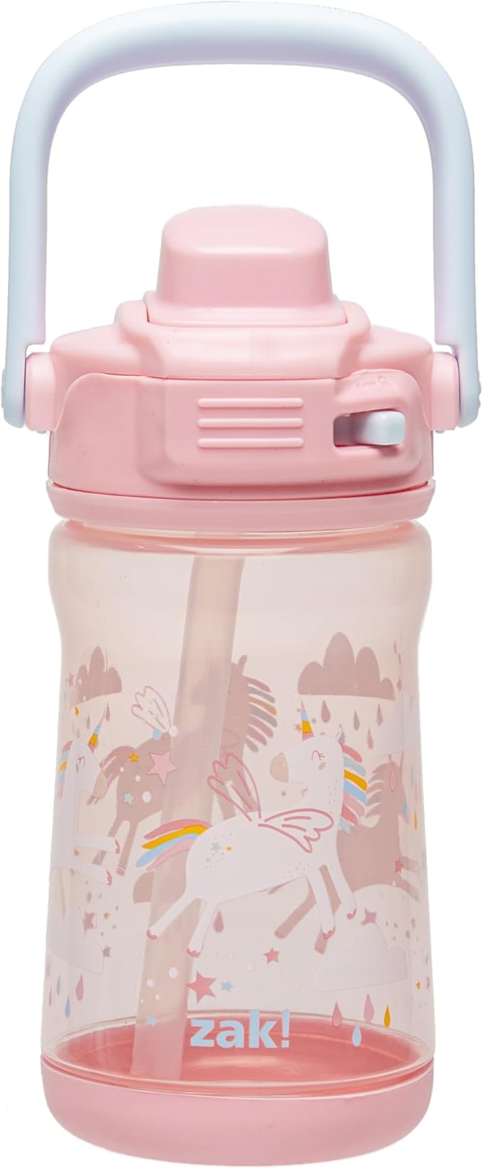 Zak Designs Beacon Kid Water Bottle for Travel or At Home, 12oz Plastic is Durable and Leak-Proof with Liquid Lock Spout, Cover, Carry Handle, Protective Base (Unicorn)