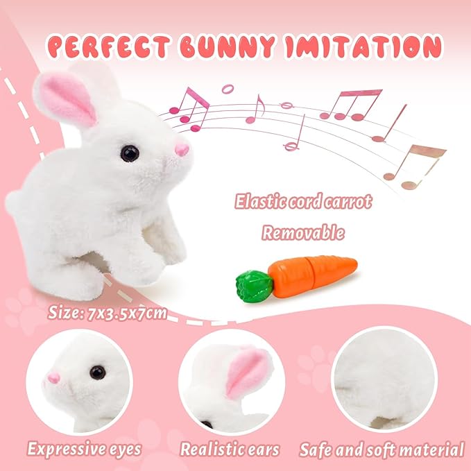 SUQ My Realistic Bunny Toy Interactive Realistic Stuffed Bunny with Moving Ears & Nose, Lifelike Rabbit Plush Toy for Kids Girls Boys Easter Birthday Gift