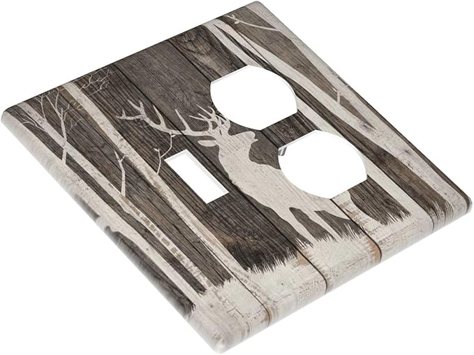 Vintage Wood Forest Deer Wildlife Animal Silhouette Wallplates 1 Toggle 1 Duplex Switch Plate Electrical GFCI Faceplate Decorative Light Switch Covers for Farmhouse Home Decor