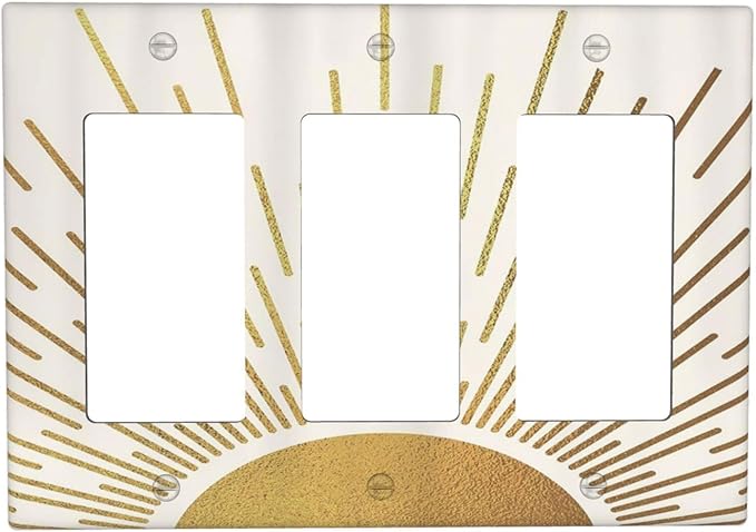Decorative Outlet Covers Midcentury Golden Sun Minimalism Sunrise 3 Gang Wall Plate Triple Rocker Decora Light Switch Cover Plate Jumbo Electrical GFCI Switch Plate Cover for Home Decor