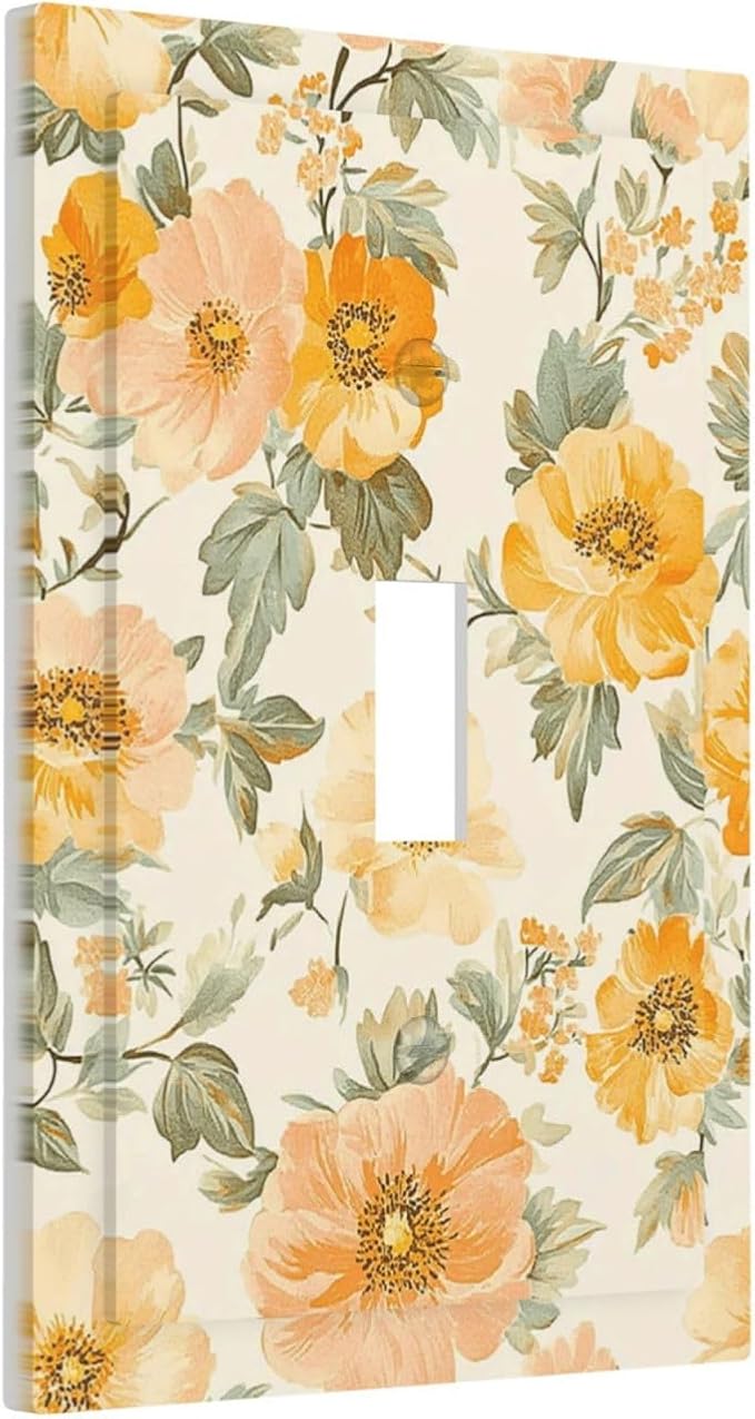 Decorative Light Switch Cover Plate Vintage Floral Pastel Flower Pattern 1 Gang Single Toggle Wall Plate Electrical Outlet Covers Decorate Switch Plate Cover for Bedroom Cabin Decor