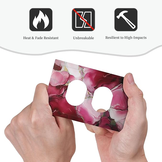 Decorative Outlet Covers Abstract Luxury Red Gold Marble Textures 1 Gang Duplex Light Switch Cover Plate Wall Plates for Electrical Outlets Electrical Switchplate Face Plate for Home Decor