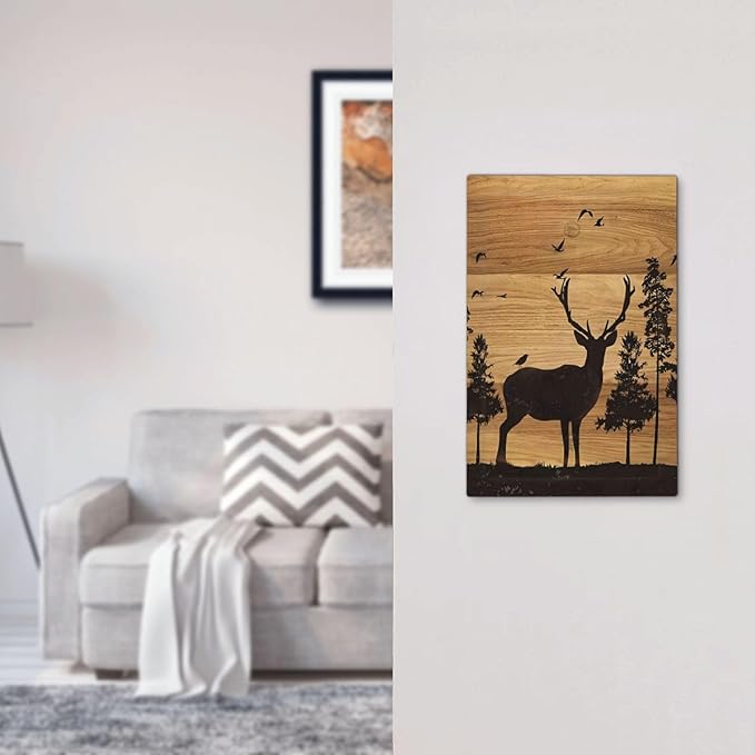 Elk Moose Forest Hunting Pyrography Art Wood Texture Print Light Switch Cover Plate 1 Gang No Device Blank Electrical Wall Plates Faceplate Decorative Switch Plate Covers for Farmhouse Bedroom Decor