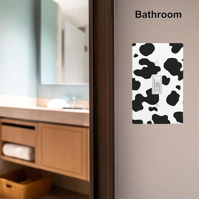 Black White Cow Print 1-Gang Toggle Light Switch Plate, Farm Cow Pattern Wall Plate for Farmhouse, Bedroom, Kitchen & Home