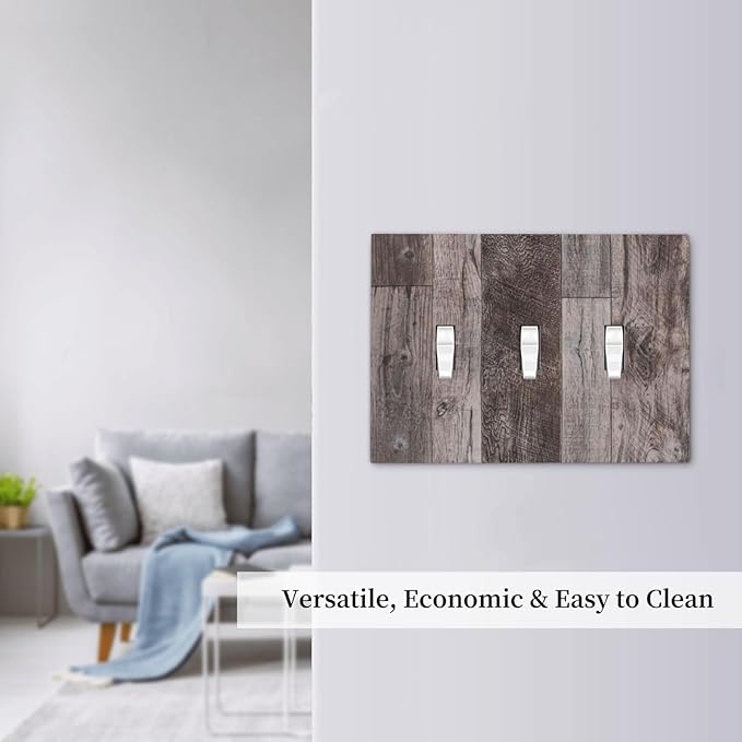 Decorative Switch Plates Rustic Dark Grey Wood Retro Country Wooden 3 Gang Wall Plate Triple Toggle Light Switch Cover Faceplate Electrical Wall Panels for Farmhouse Cabin Decor