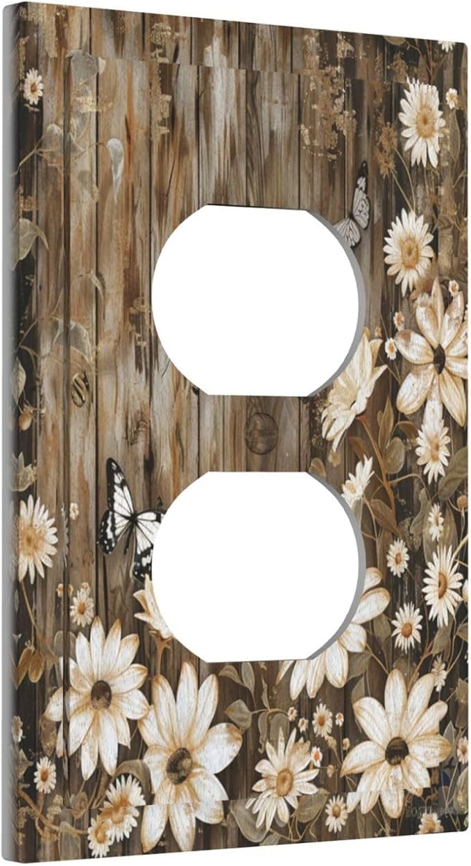 Decorative Outlet Covers Rustic Wood Butterflies Flowers Botanical 1 Gang Duplex Light Switch Cover Plate Electrical Switch plates Wall Plates Receptacle Covers for Farmhouse Cabin Decor