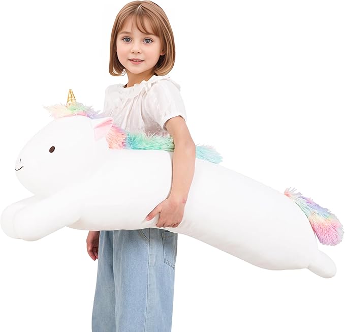 MMguai 40inch Jumbo Unicorn Stuffed Animal, Giant Rainbow Unicorn Stuffy Long Body Pillow Plush Toy, Large Soft Unicorns Plushies Gift for Kids Boy Girl, Birthday, Christmas