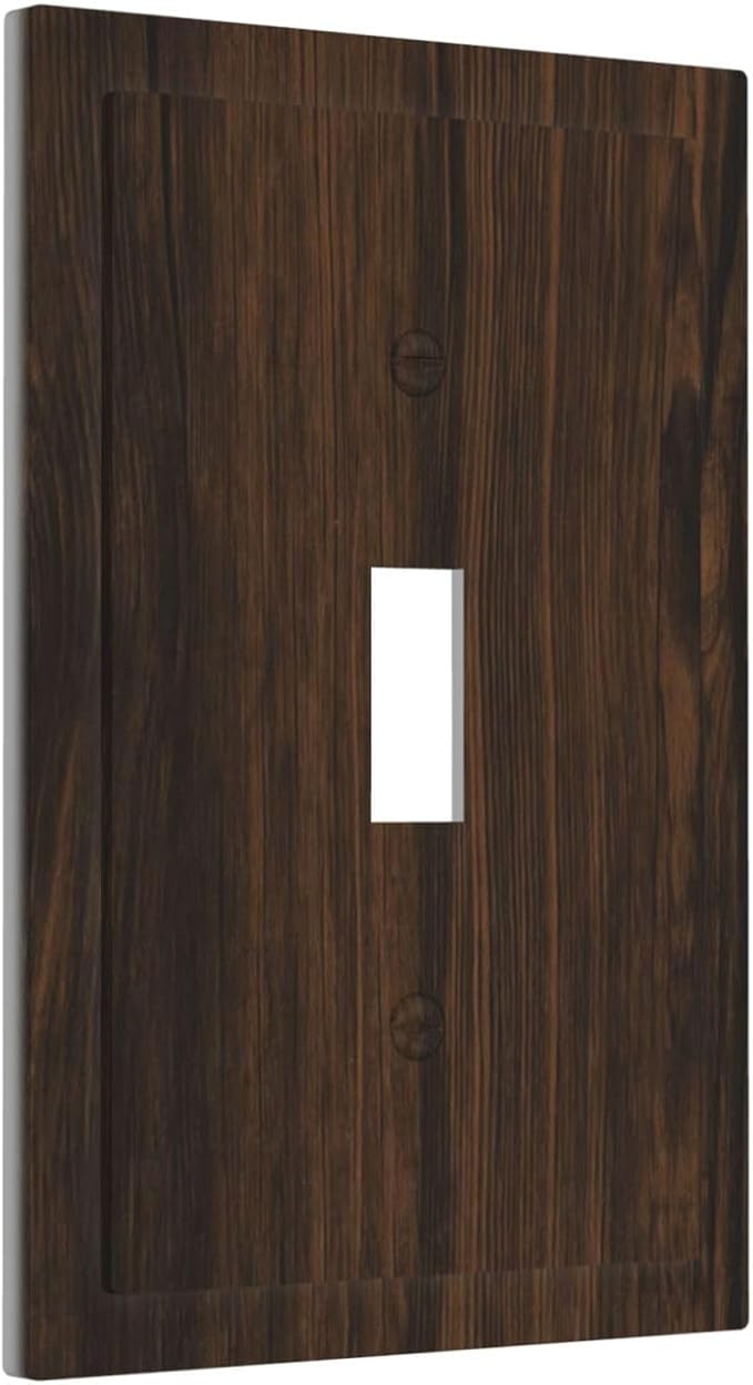 Light Switch Cover Plate Dark Brown Wood Grain Rustic Country Wooden 1 Gang Wall Plate Cover Single Toggle Outlet Covers Decorative Switch Plate Covers Electrical Faceplate for Farmhouse Home
