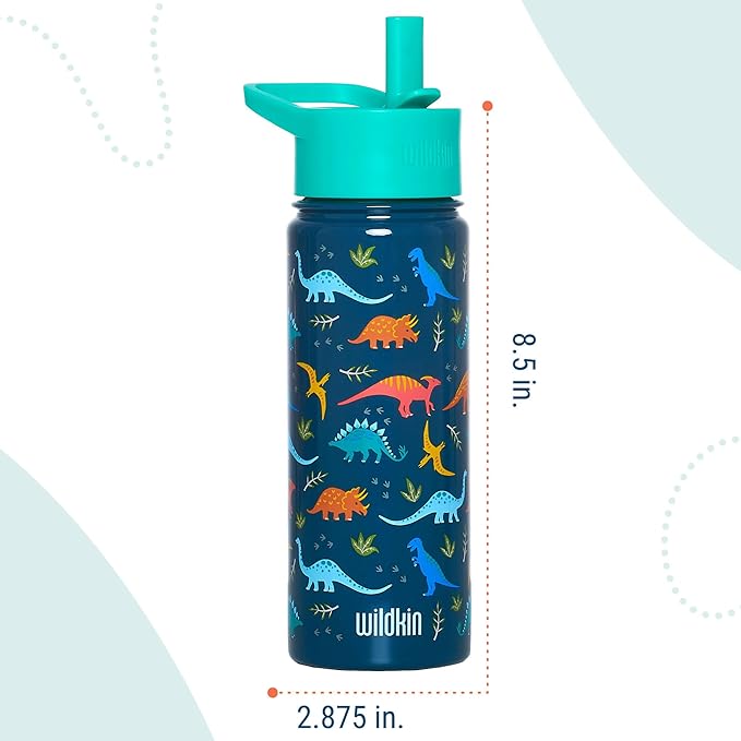 Wildkin Kids 18oz Stainless Steel Water Bottle – BPA-Free, Leakproof, Insulated, Easy-Clean - Jurassic Dinosaurs