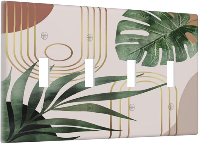 60S 70s Middle Mid Century Boho Light Switch Plate 4 Gang Quad Toggle Minimalist Aesthetics Abstract Art Botanical Palm Tree 4 Gang Quad Toggle Outlet Cover Wall Plate Faceplate Bathroom Room Decorate